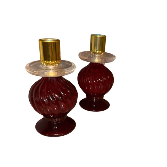 Vintage Avon Candlesticks– Bird of Paradise – Ruby Red Swirl Glass - Picture 11 of 11